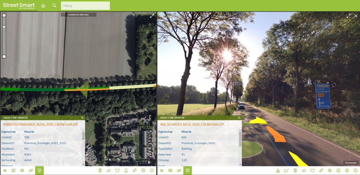 Wegdekanalyse in de Street Smart applicatie van Cyclomedia